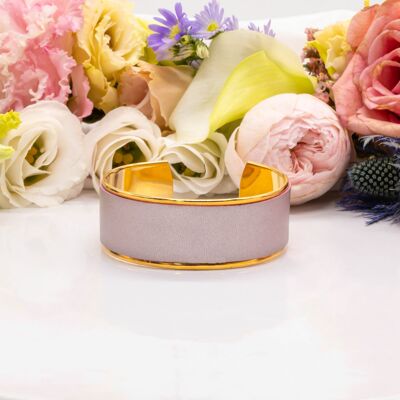Small cuff gilded with fine gold and leather: light purple metallic