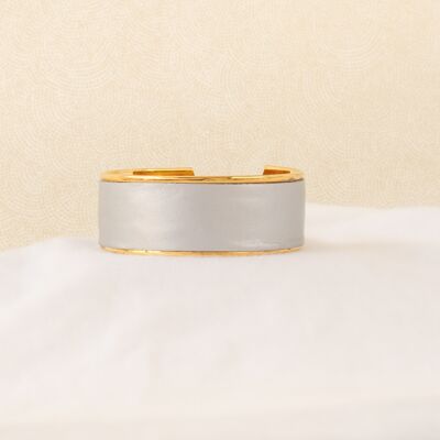 Small cuff gilded with fine gold and leather: metallic gray