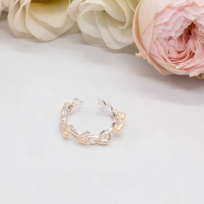 Anillo de Babilonia blanca: plata y perla de agua dulce