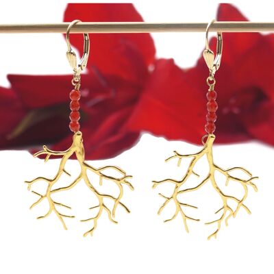 Earrings gilded with fine gold: Red coral