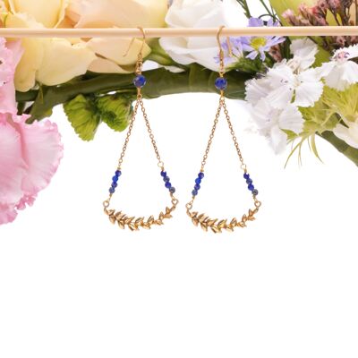Golden Venus earrings: lapis lazuli (blue) and fine gold-plated silver