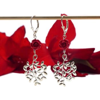 Boucles d’oreilles Roseraie plaqué argent : rouge 1