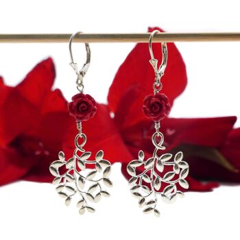 Boucles d’oreilles Roseraie plaqué argent : rouge 2