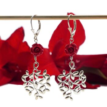 Boucles d’oreilles Roseraie plaqué argent : rouge 3