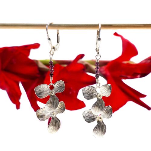 Boucles d’oreilles Orchidée Eden en Argent : Grenat