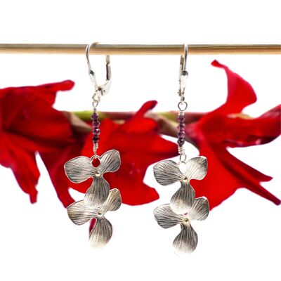 Orchid Eden Earrings in Silver: Garnet