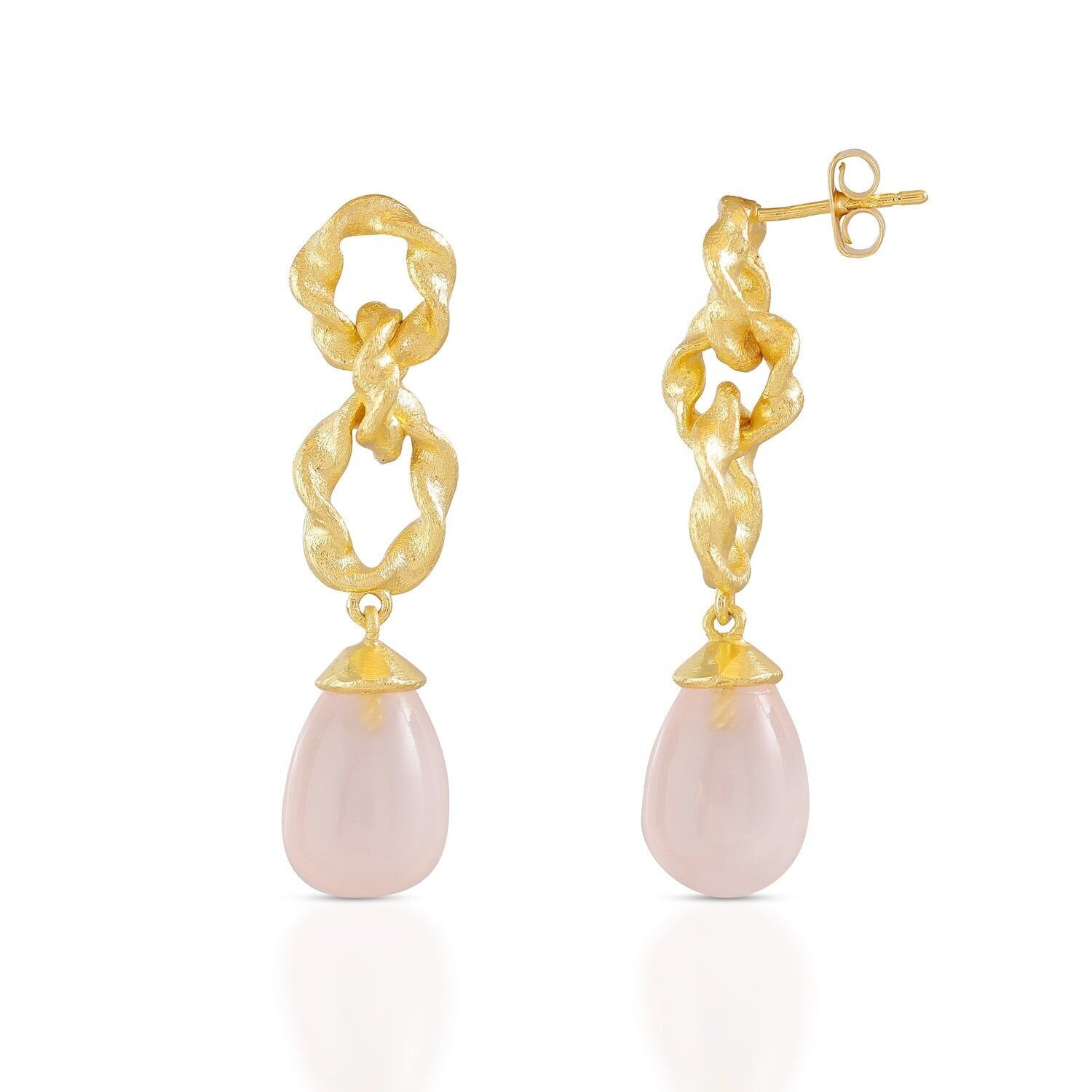 Boucles d'oreilles AZUNI Moirai Double Twisted Loops en quartz rose avec coffret cadeau