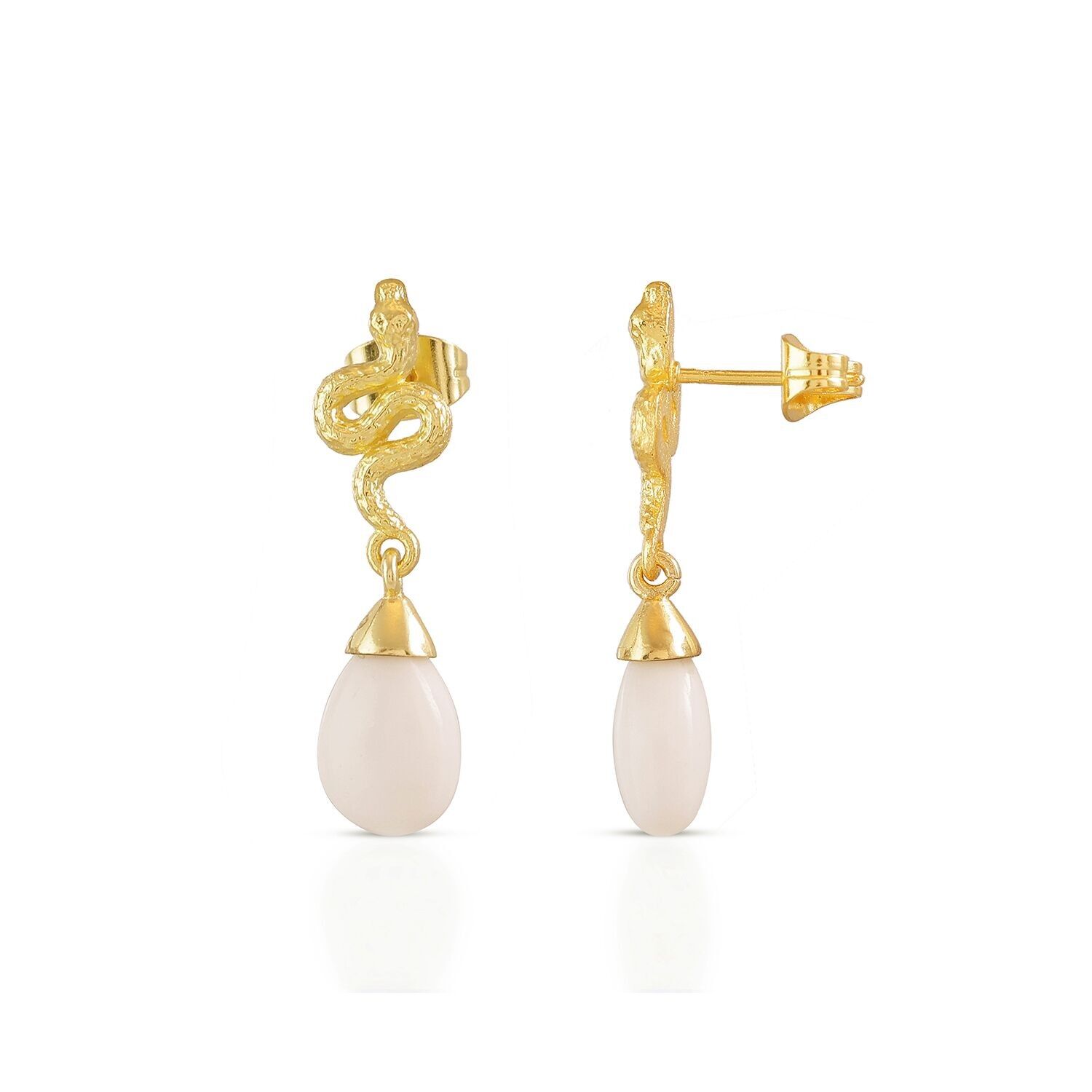 Boucles d'oreilles pendantes AZUNI Medusa en agate blanche, petites pierres précieuses, avec coffret cadeau