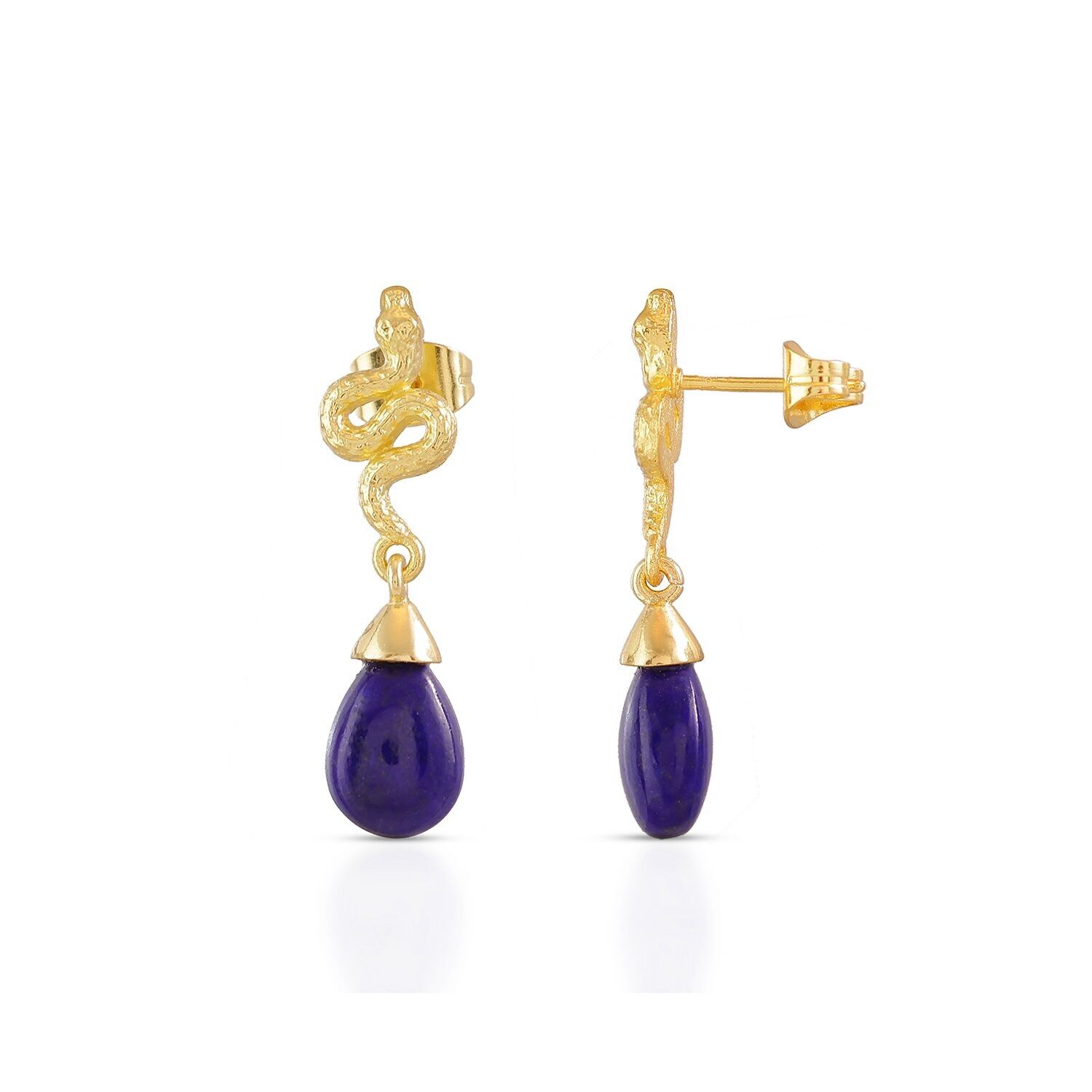 Boucles d'oreilles pendantes AZUNI Medusa en lapis-lazuli, petites pierres précieuses, avec coffret cadeau