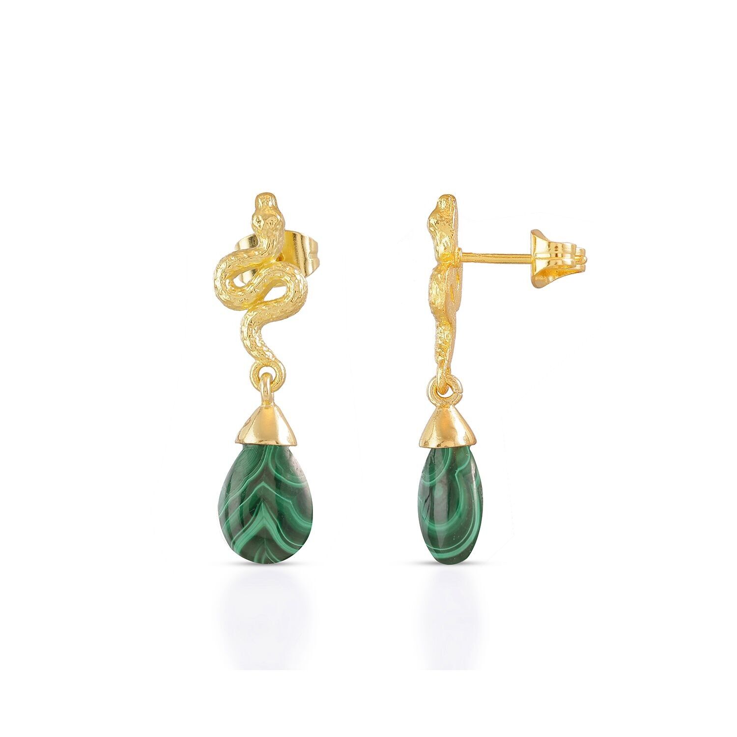 Boucles d'oreilles pendantes AZUNI Medusa en malachitez, petites pierres précieuses, avec coffret cadeau