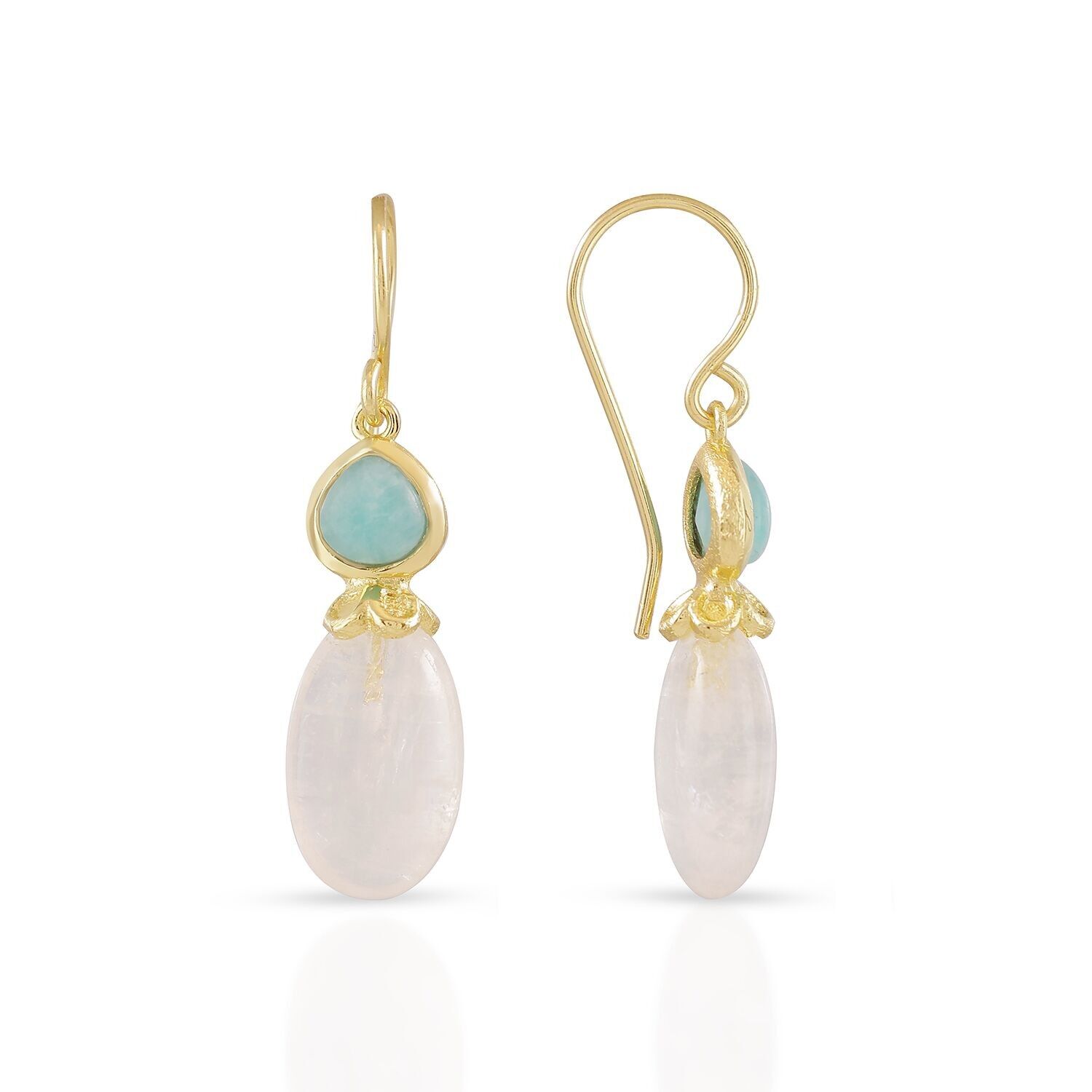 Boucles d'oreilles AZUNI Perséphone à double pierre précieuse (pierre de lune et amazonite) avec coffret cadeau