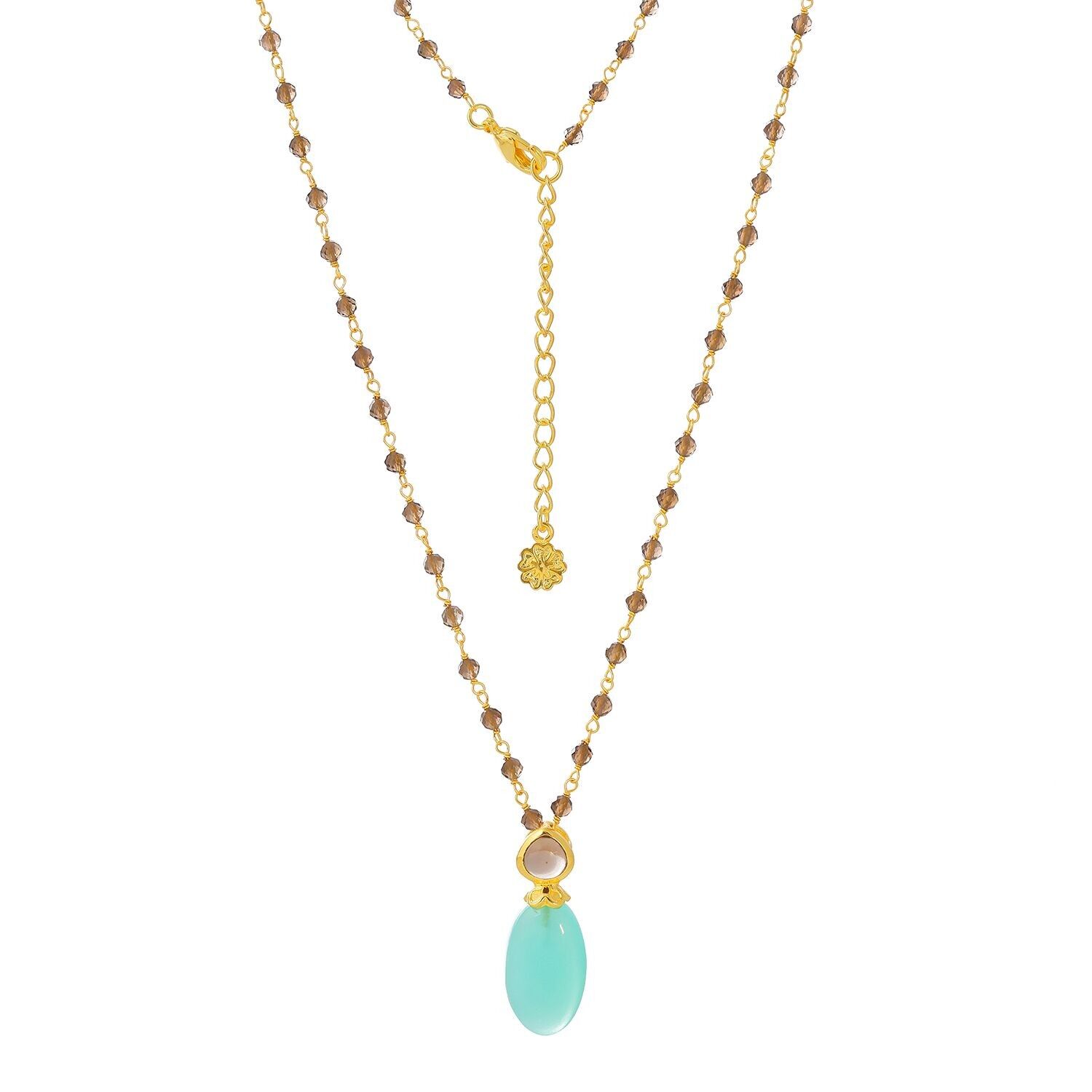 AZUNI Persephone Doppelte Edelstein-Perlenkette Pariba Onyx & Rauchquarz mit Geschenkbox