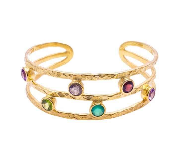 AZUNI Venus Gemstone Bangle with Garnet, Peridot, Labradorite and Amethystz with Gift Box