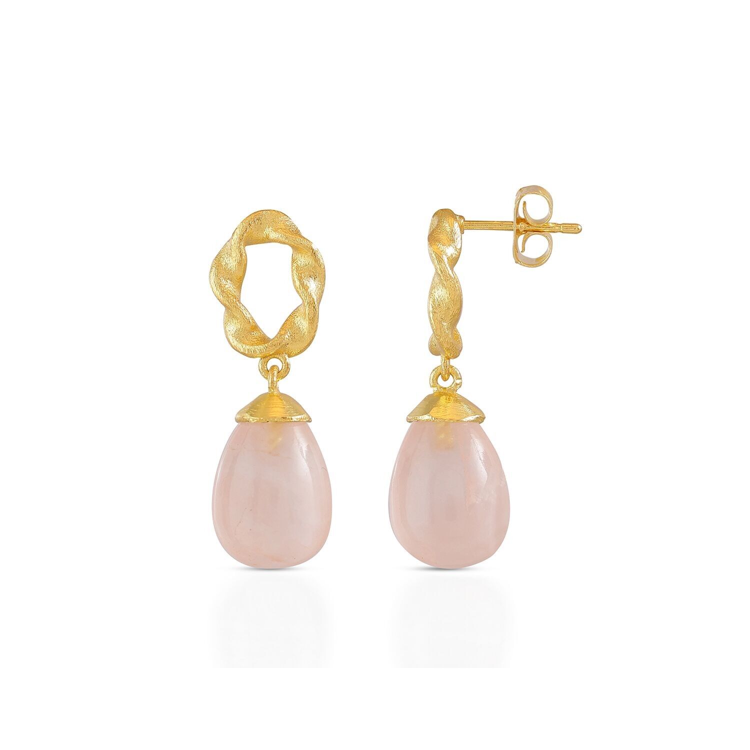 AZUNI Moirai Twisted Loop Earrings Rose Quartzz with Gift Box