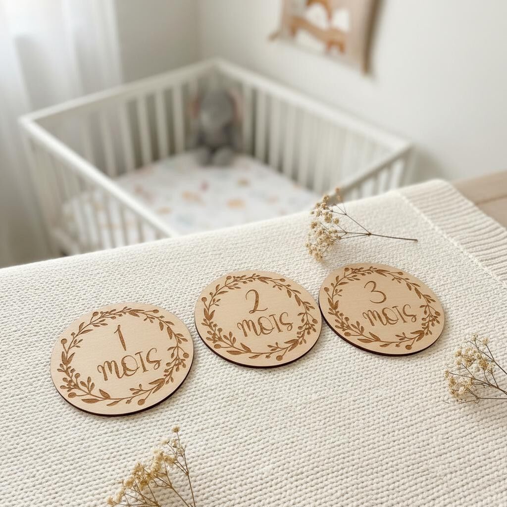 Meilensteinkarte aus Holz "12 Monate"