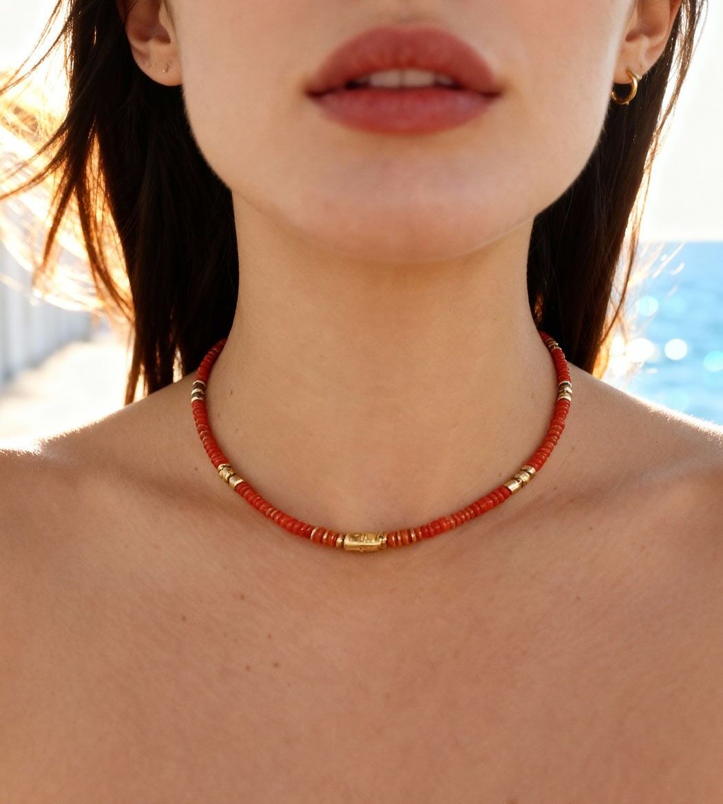 Collana di perle rosse Petra | Gioielli fatti a mano in Francia