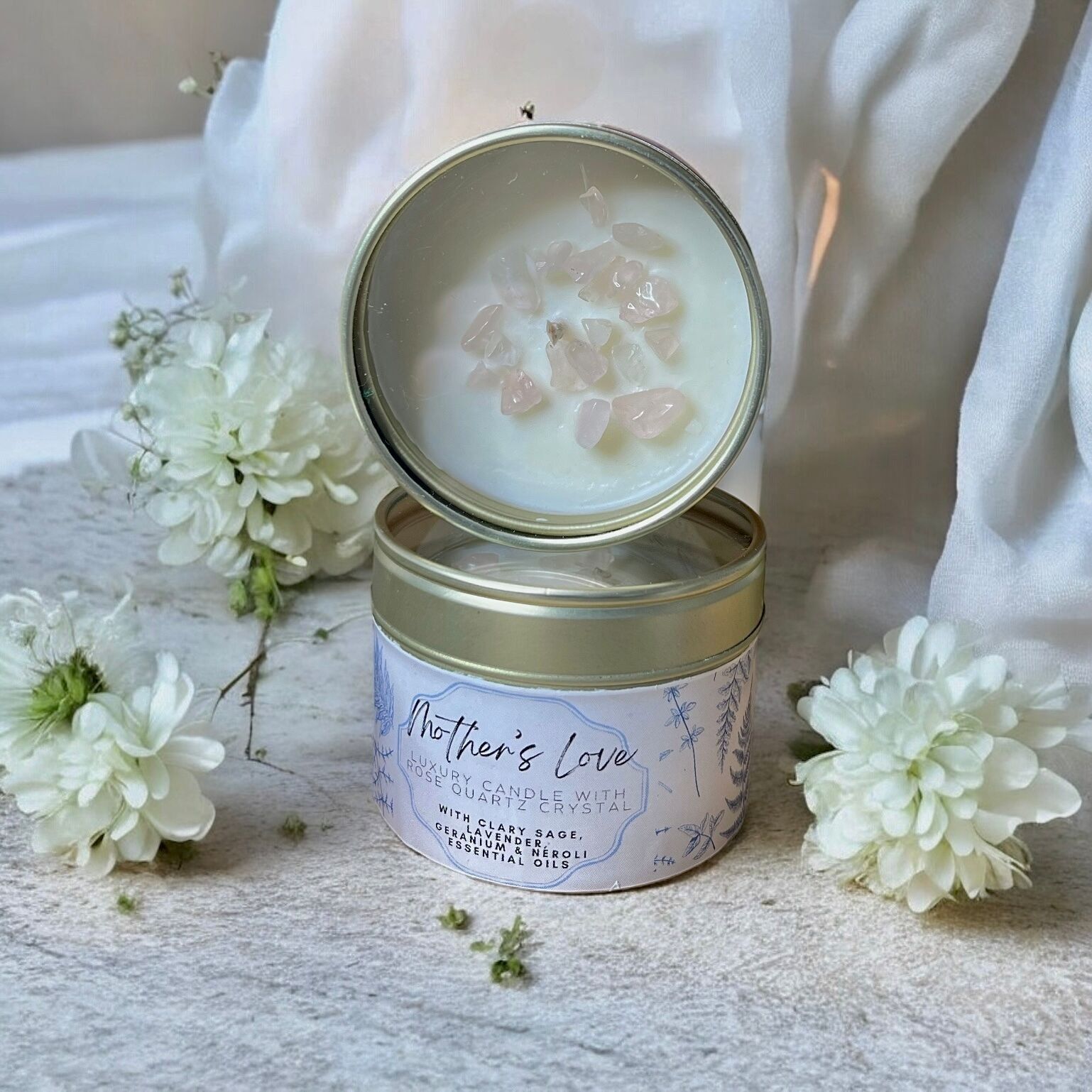 Ritual Candle with Rose Quartz with Essential Oil Blend 85g