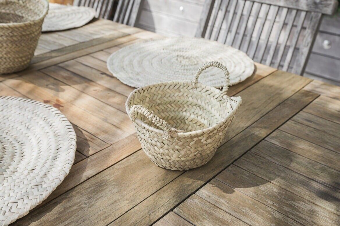 Mini cesta de almacenamiento de palma, organizador marroquí hecho a mano