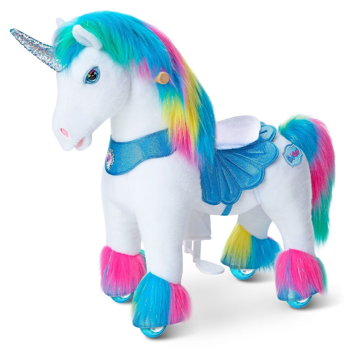 PonyCycle Aufsitzspielzeug Regenbogen-Einhorn | Plüschtier-Reitspielzeug | Fortgeschrittene und beste Geschenke