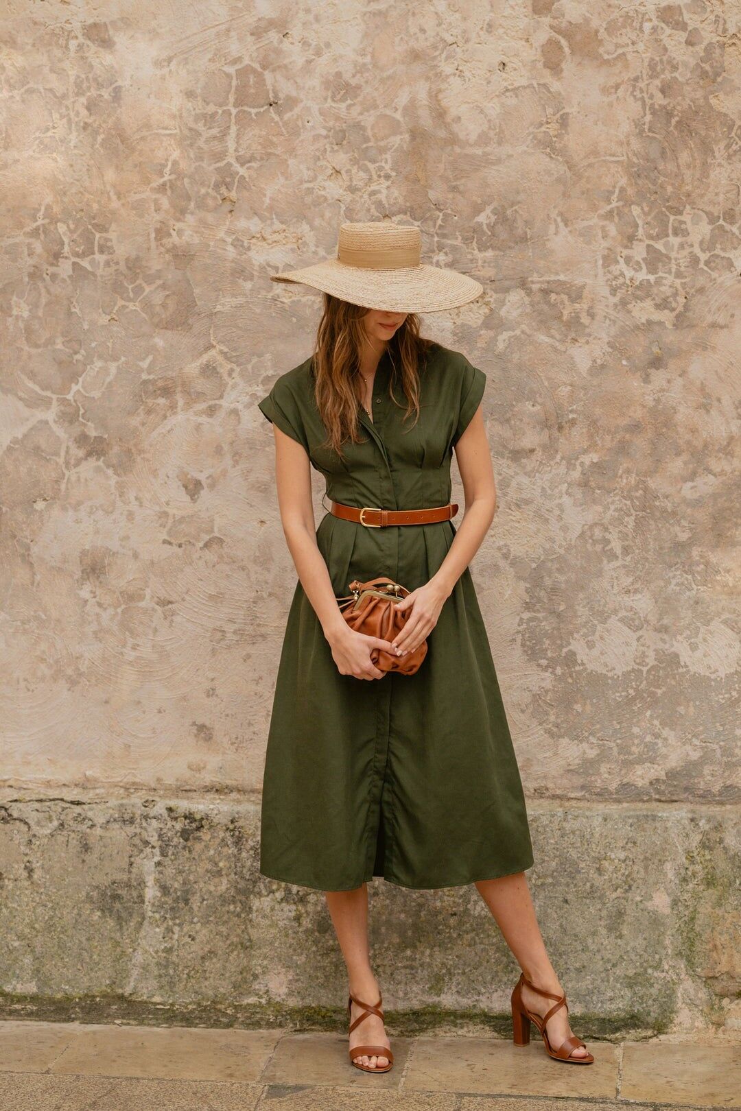 Sandalo in pelle fatto a mano (9 cm) - Harriet - Marrone Cognac 35-42