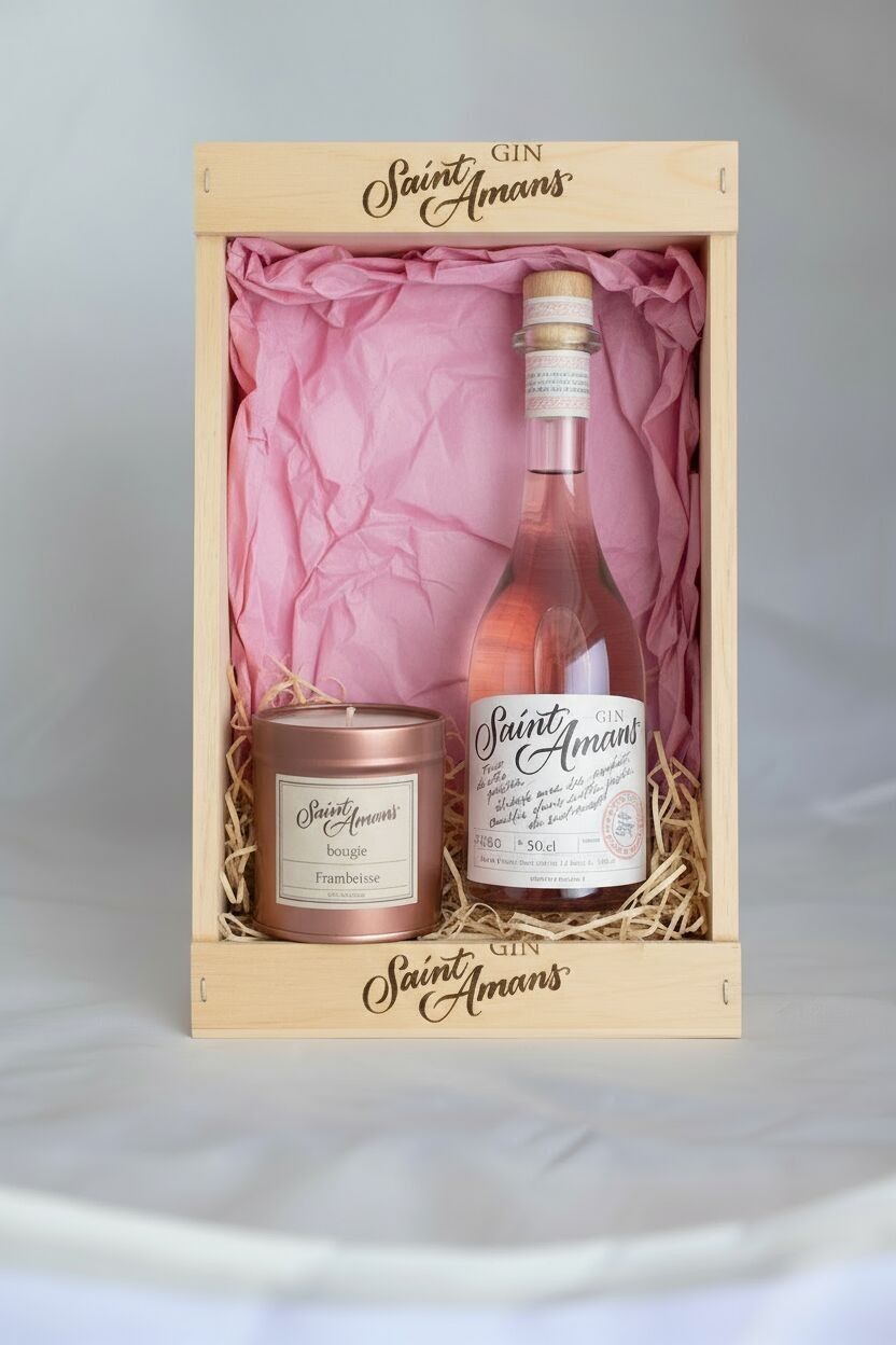 Set regalo rustico - Gin Rosé Saint Amans e candela Golden Rose