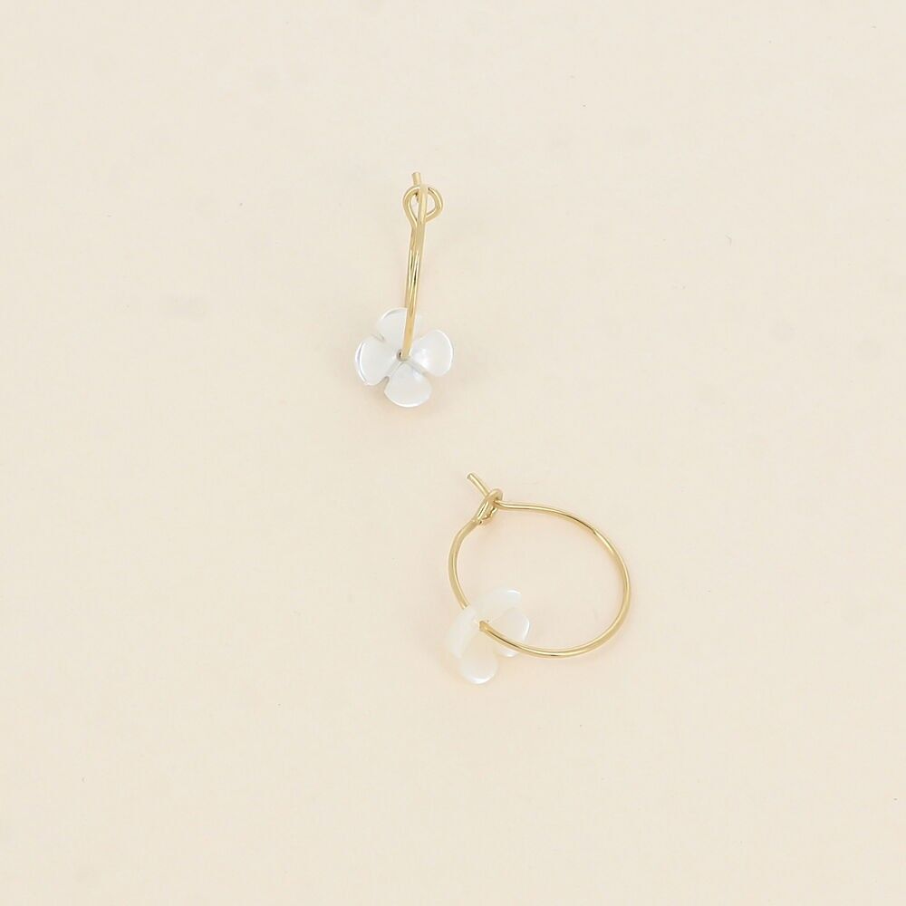 Mini hoop earrings - small flower with 4 pearly petals