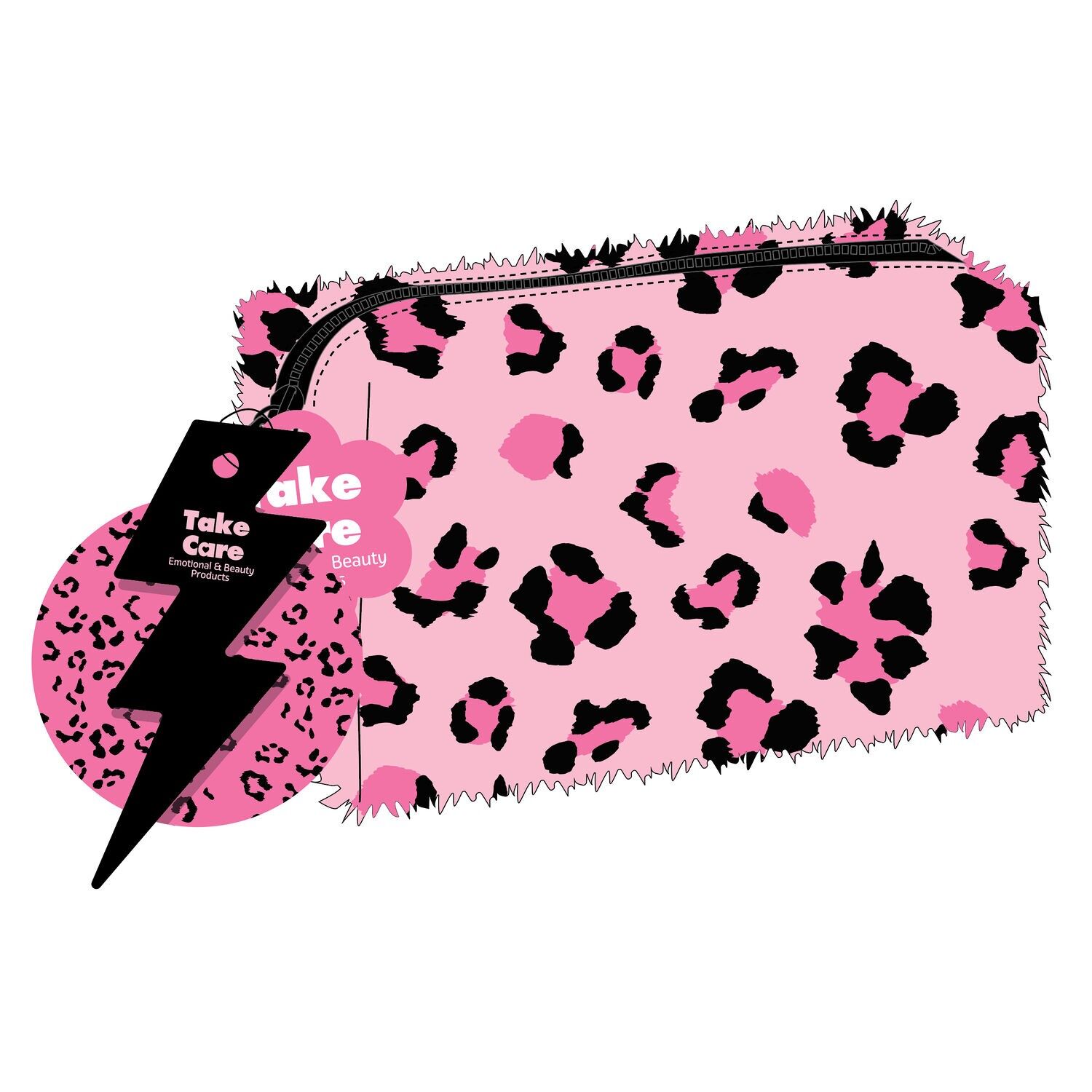 Plüsch-Kulturtasche/Make-up-Tasche – Rosa Leopardenmuster