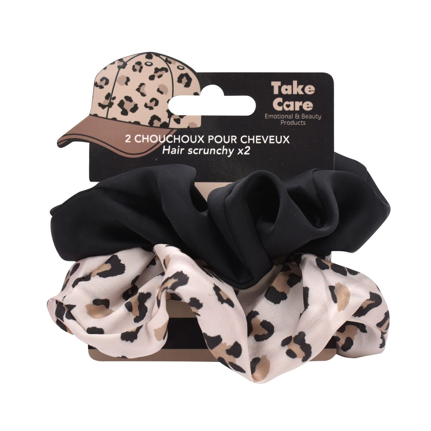 HAAR-Scrunchies – 2er-Pack (Schwarz & Leopard)