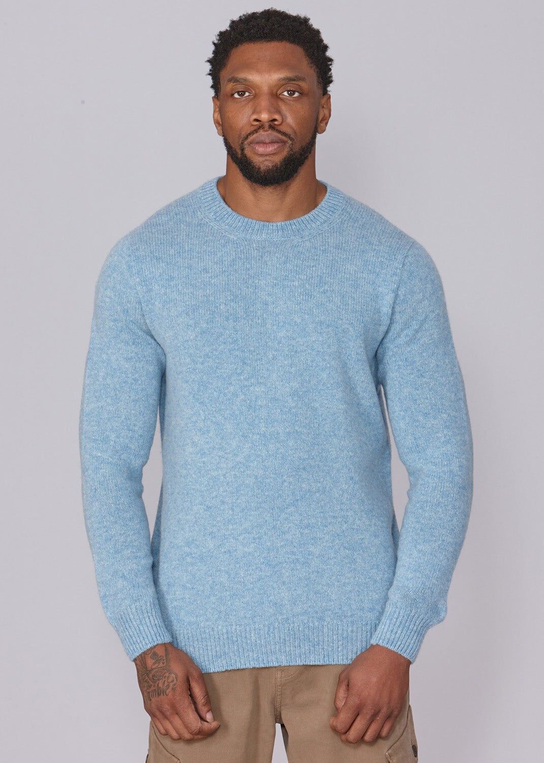 Shetland Wool Mens Crew Neck Jumper - Baby Blue