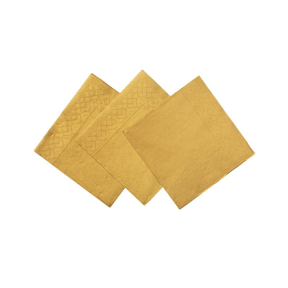 20 serviettes à cocktail en papier 3 plis 24 x 24 cm FSC - Or