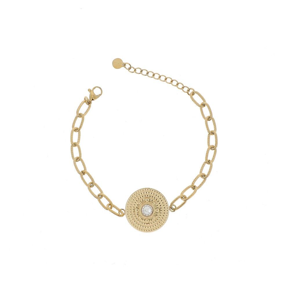 Bracelet en maille sur chaîne avec pièce ronde et strass