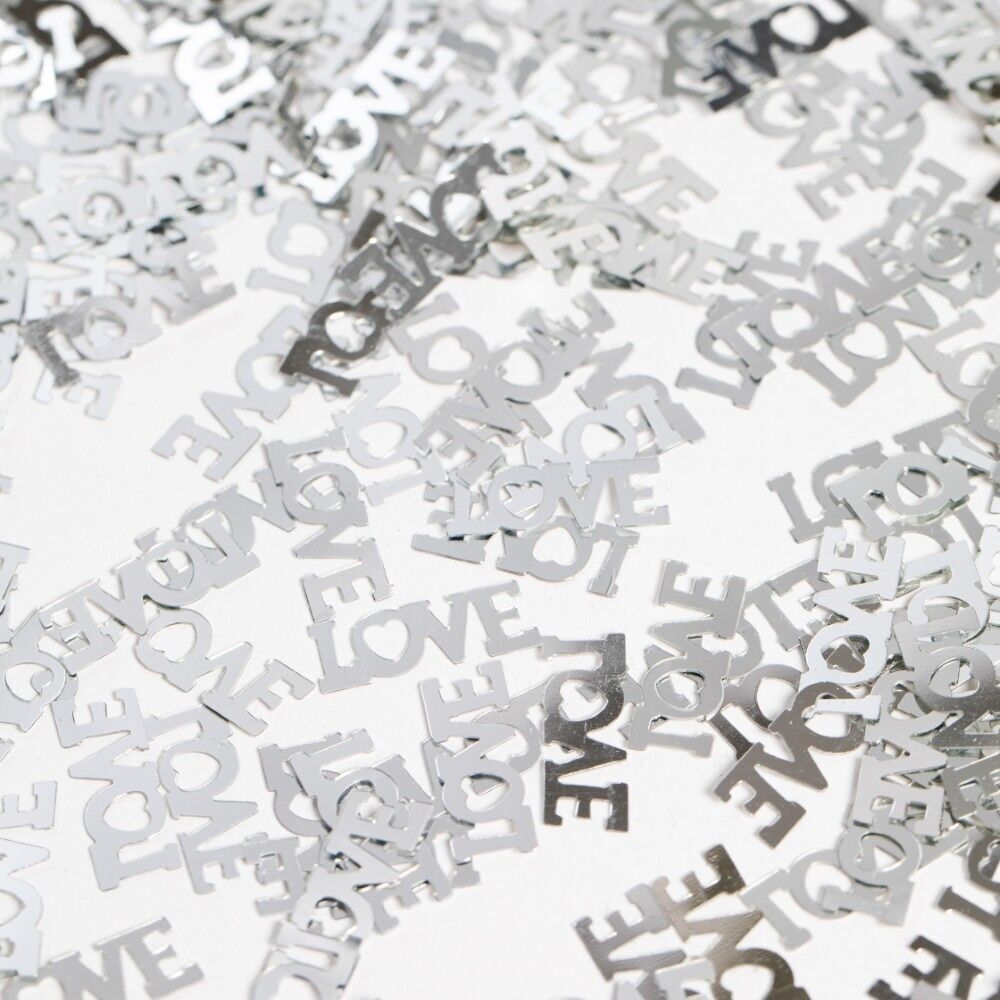 Tischkonfetti Silber Text "Love" - 14 Gramm