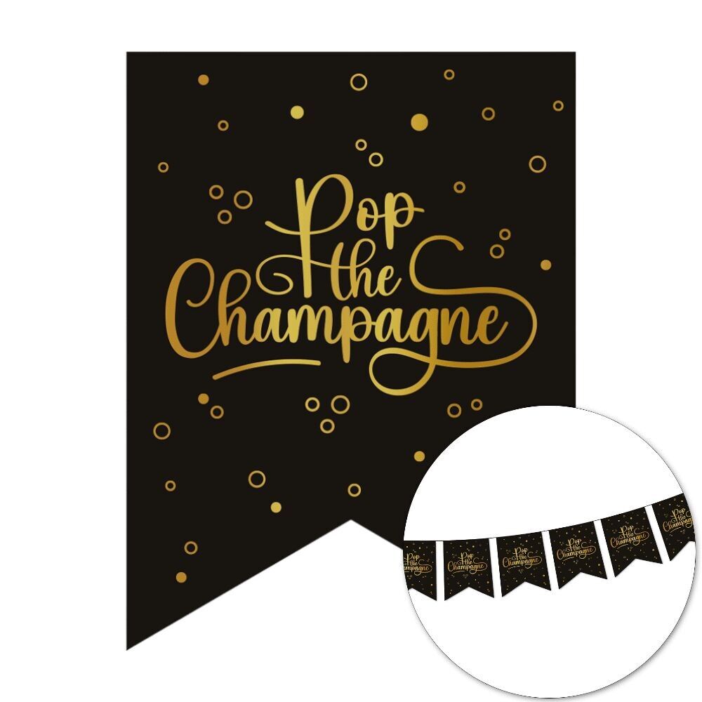 Bannière fanion papier 6 m - Pop the Champagne - noir