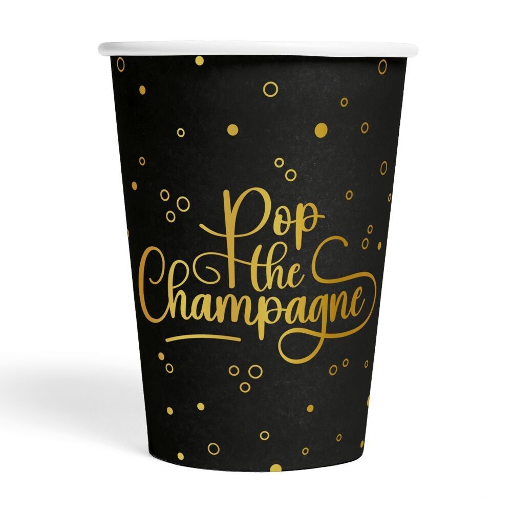 8 Gobelets en carton 210 ml - Pop the Champagne - noir