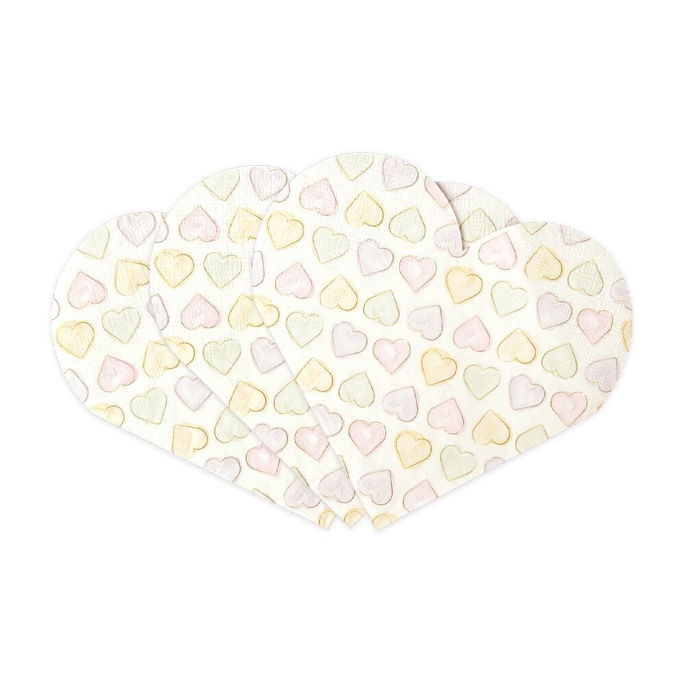20 3-lagige Papierservietten in Herzform 33 x 33 cm – Aquarellherzen