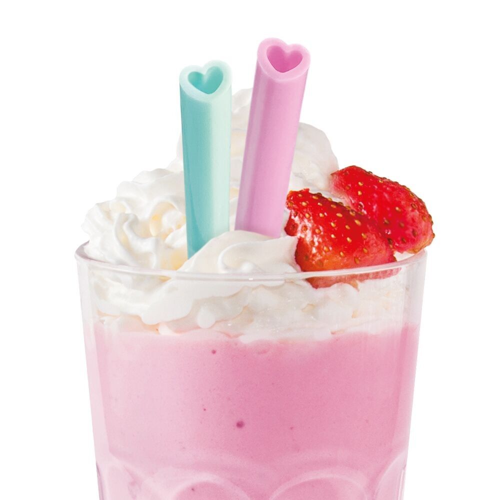 8 wiederverwendbare Silikon-Strohhalme 9 mm x 195 mm – Aquarellherzen