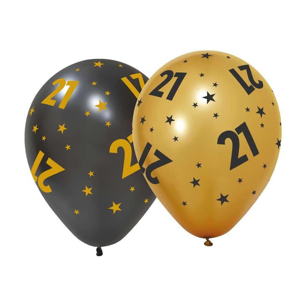 6 Ballons 12'' 3 Meter.gold /3 schwarz '21' Golden Celebrations