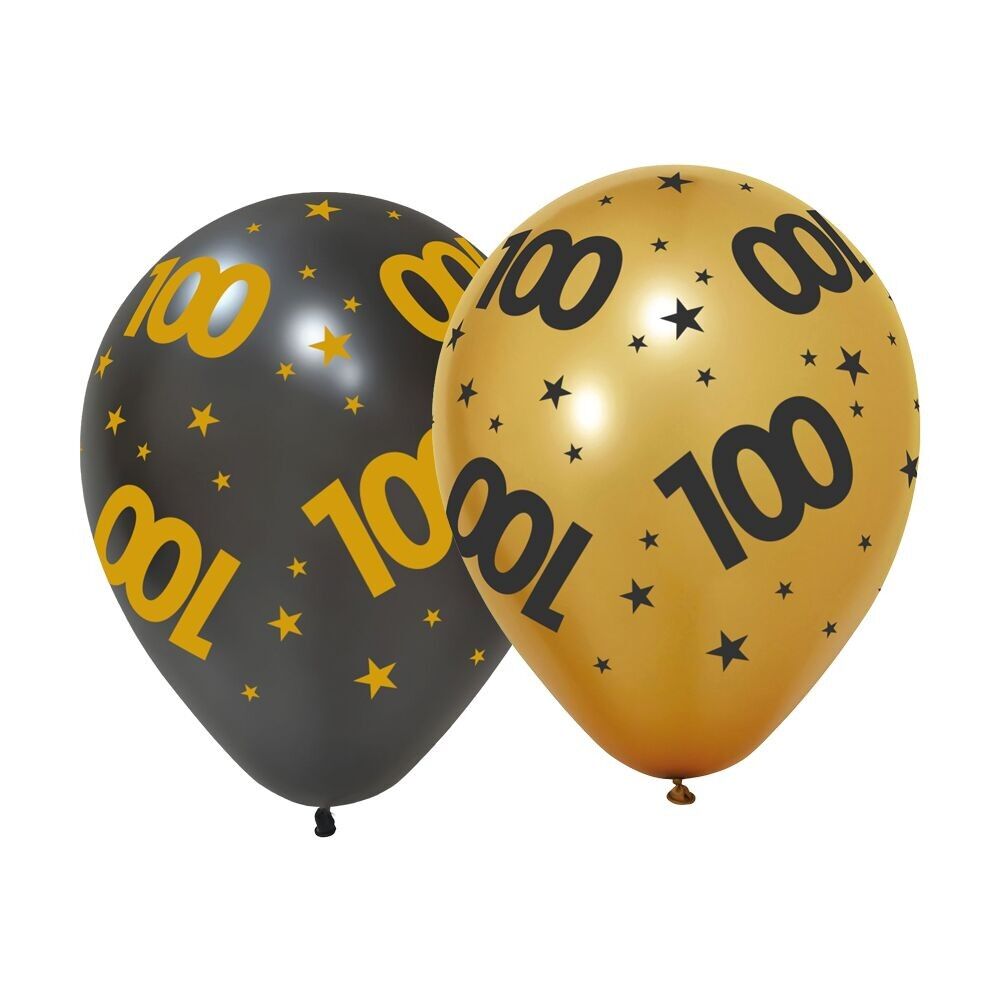6 Ballons 12'' 3 Meter.Gold / 3 Schwarz '100' Golden Celebrations