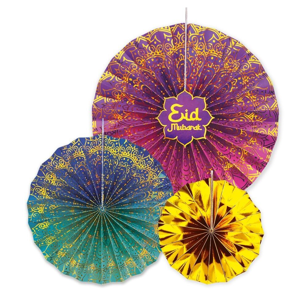 3 éventails en papier - Eid Mubarak