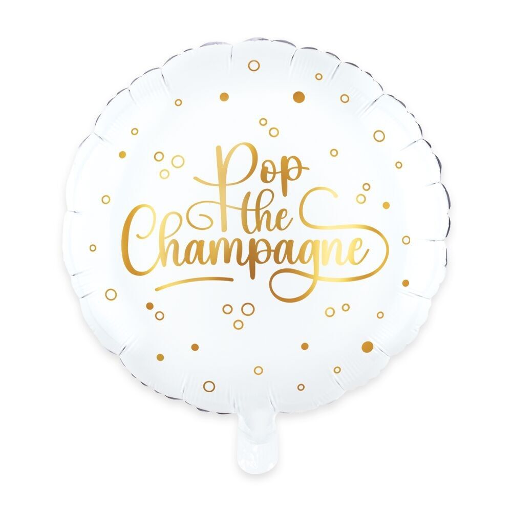 Ballon aluminium 18'' rond - Pop the Champagne - blanc