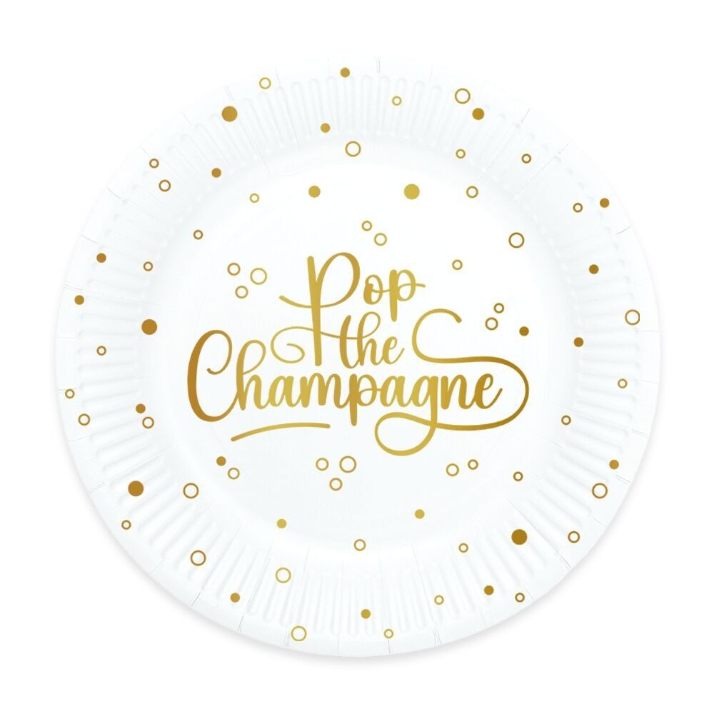 8 platos de papel de 23 cm - Pop the Champagne - blanco