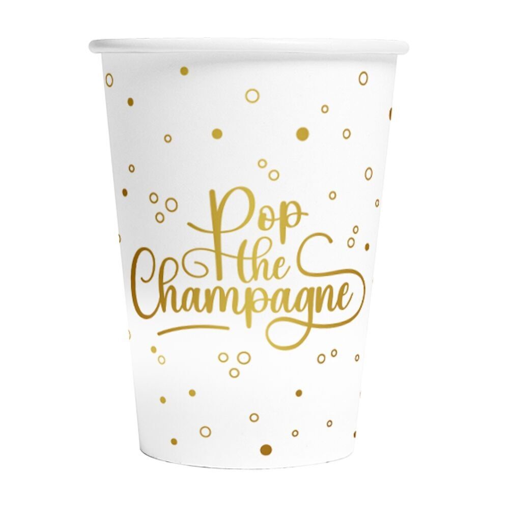 8 gobelets en carton 210 ml - Pop the Champagne - blanc