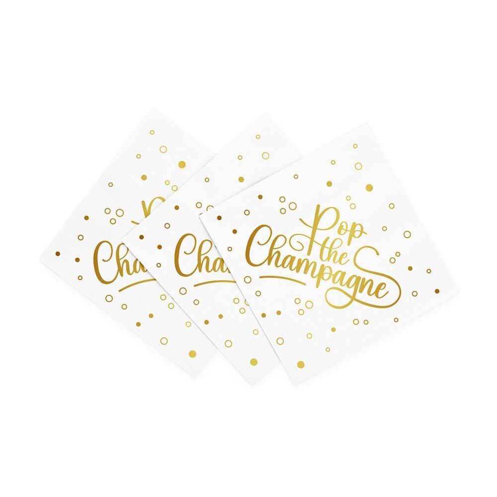 20 servilletas de papel de 3 capas 33x33cm - Pop the Champagne - blanco