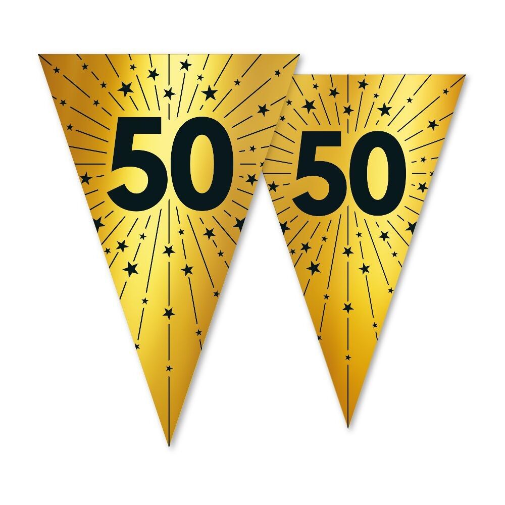 Banderín PET 10m - Impresión a 2 caras - Tamaño bandera 20x30cm - '50' dorado