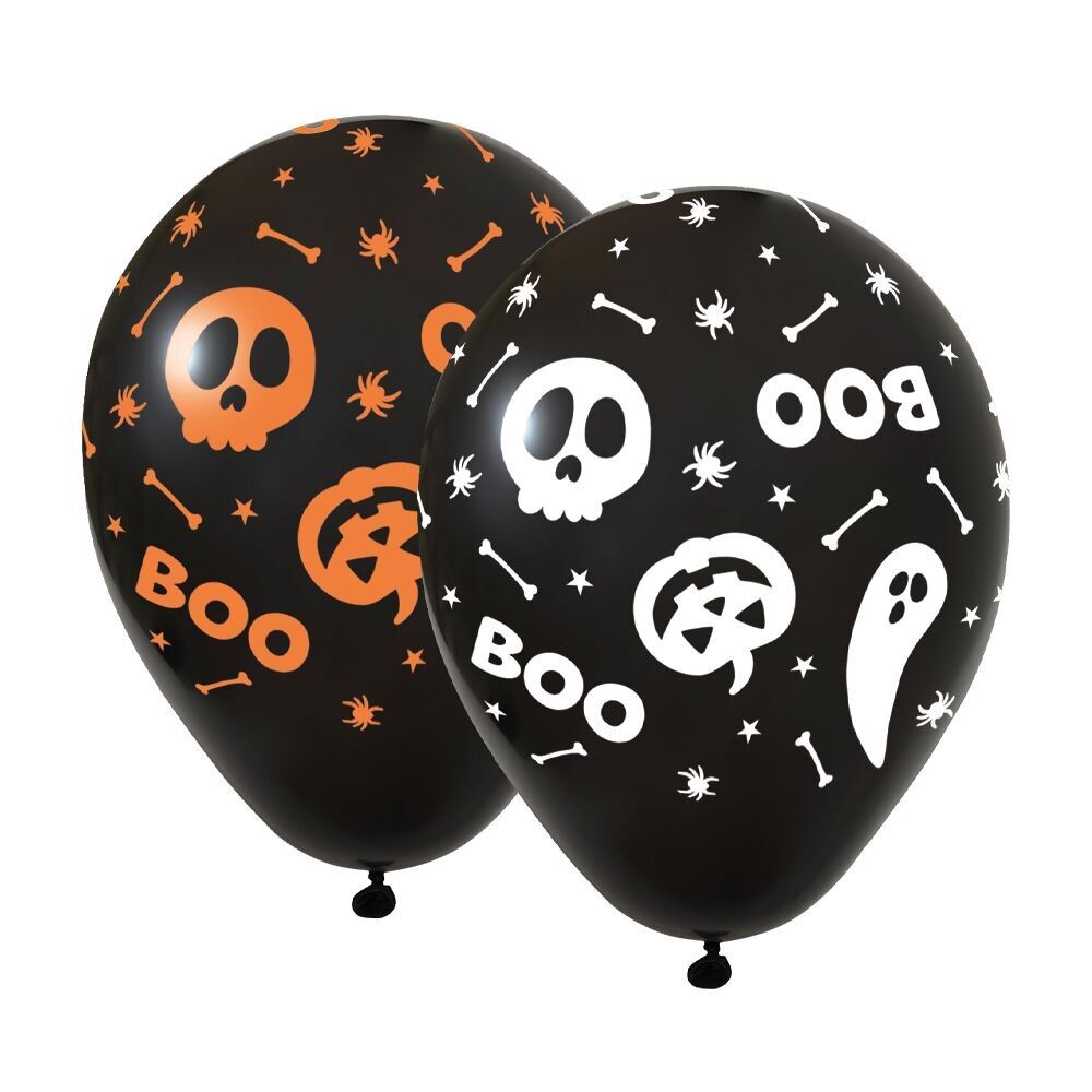 6 globos de 12" - 2 impresiones - Halloween Boo