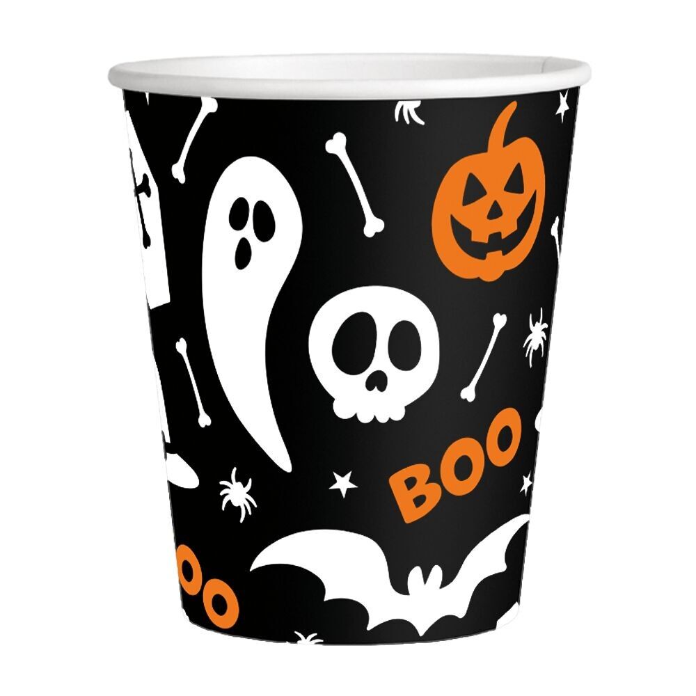 8 vasos de papel de 210 ml - Halloween Boo