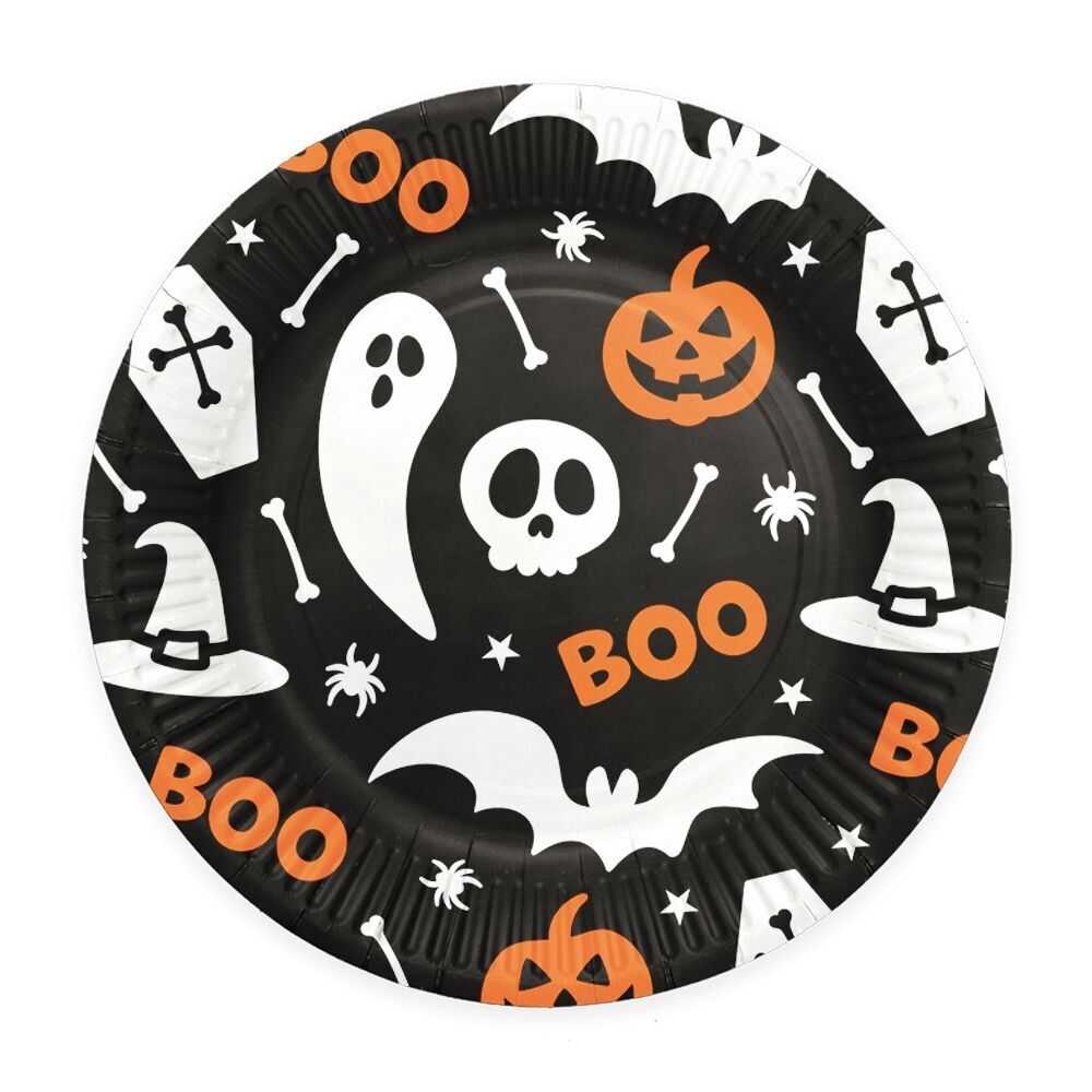 8 platos de papel - 23 cm - Halloween Boo