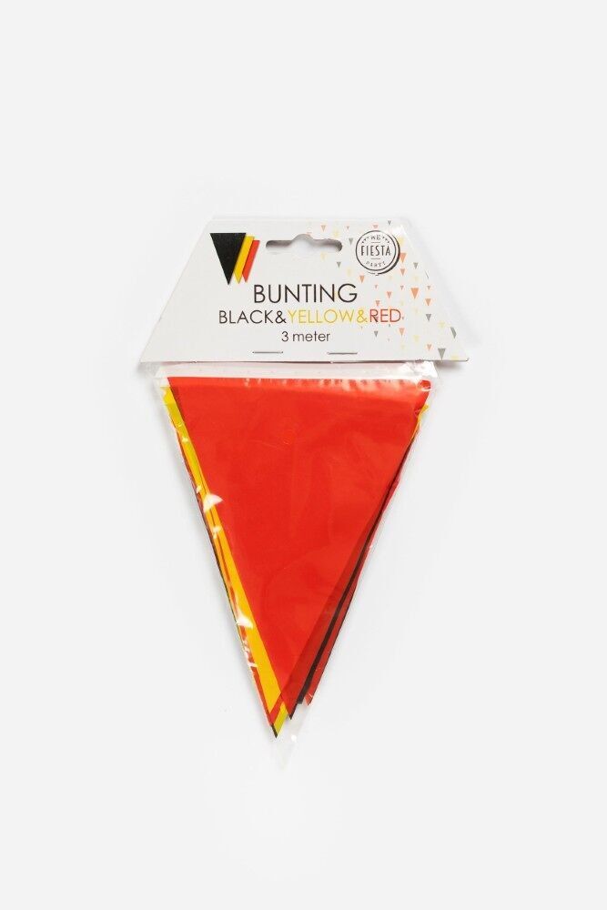 Guirlande PE 3 m noir/jaune/rouge, dimensions des drapeaux : 10 x 15 cm