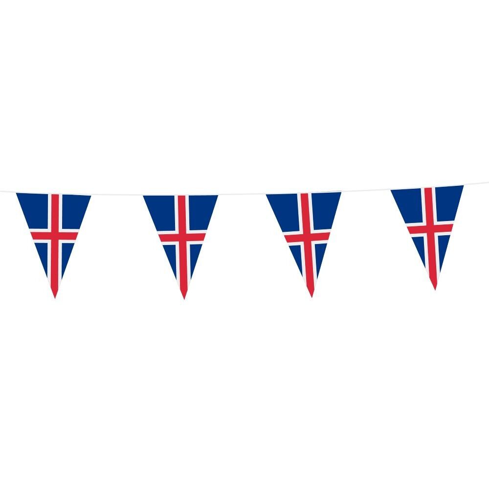 Guirlande PE 10 m, drapeaux Islande, dimensions : 20 x 30 cm
