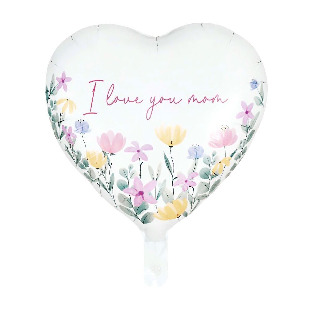 Ballon aluminium 18" en forme de cœur - « Je t'aime maman » blanc